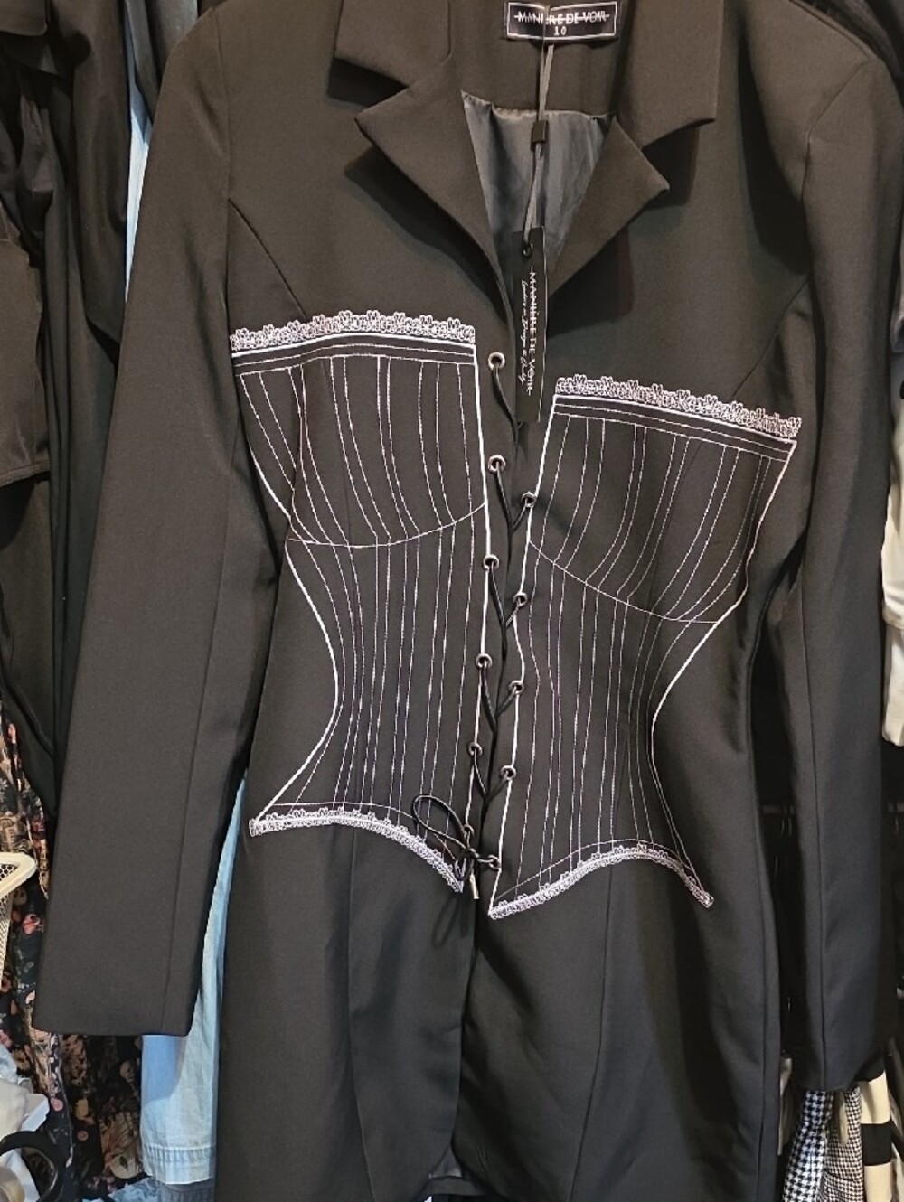 Maniere De Voir Black Lace-Up Corset Blazer - Picture 4 of 6